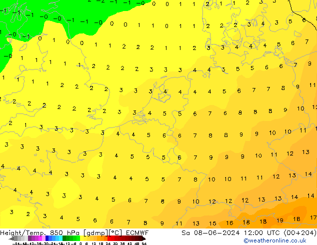 Z500/Rain (+SLP)/Z850 ECMWF  08.06.2024 12 UTC