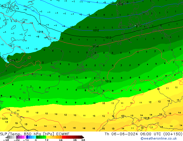 SLP/Temp. 850 hPa ECMWF do 06.06.2024 06 UTC