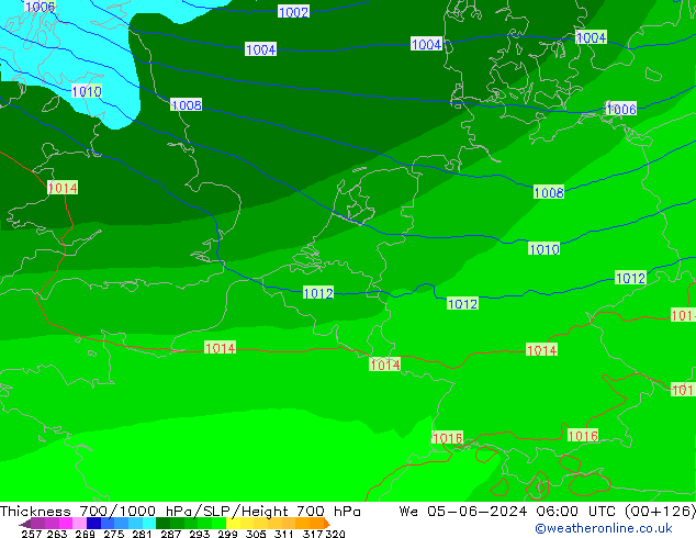 Thck 700-1000 hPa ECMWF St 05.06.2024 06 UTC