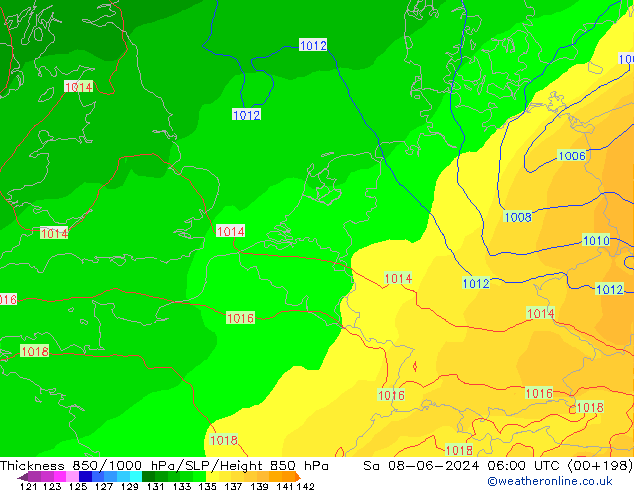 Schichtdicke 850-1000 hPa ECMWF Sa 08.06.2024 06 UTC