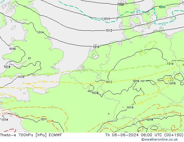 Theta-e 700hPa ECMWF Th 06.06.2024 06 UTC