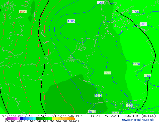 Dikte 500-1000hPa ECMWF vr 31.05.2024 00 UTC