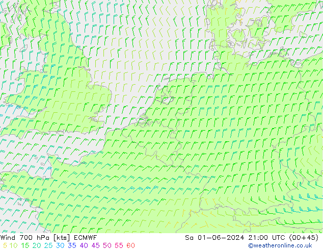 Wind 700 hPa ECMWF Sa 01.06.2024 21 UTC