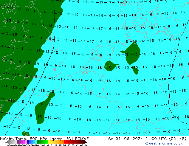 Height/Temp. 500 hPa ECMWF sab 01.06.2024 21 UTC