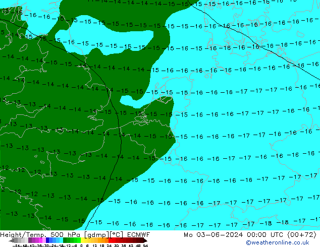 Z500/Yağmur (+YB)/Z850 ECMWF Pzt 03.06.2024 00 UTC