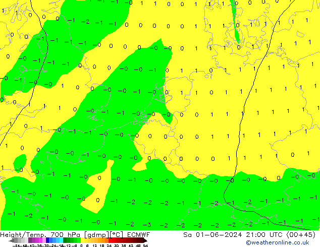 Height/Temp. 700 hPa ECMWF Sa 01.06.2024 21 UTC