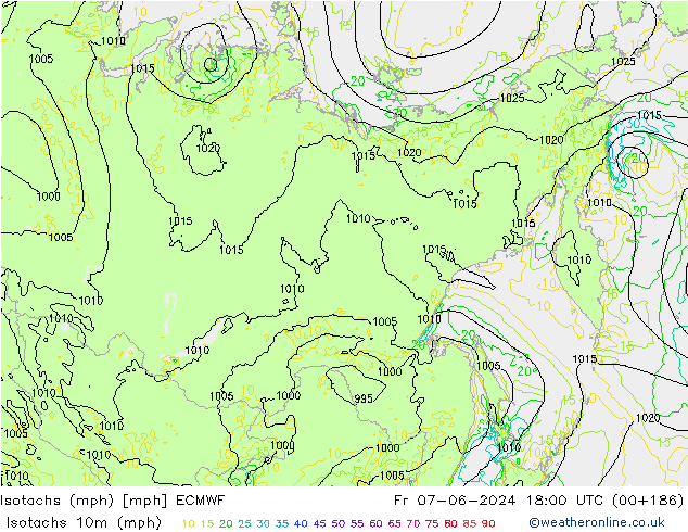 Isotachs (mph) ECMWF Fr 07.06.2024 18 UTC