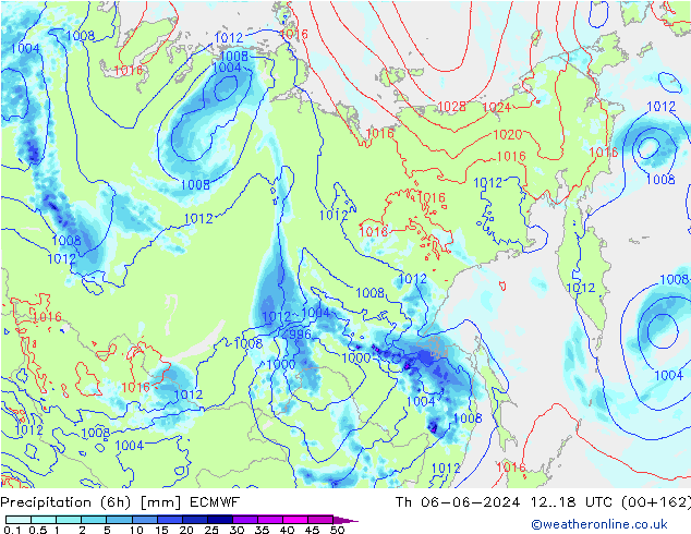 Z500/Rain (+SLP)/Z850 ECMWF Čt 06.06.2024 18 UTC