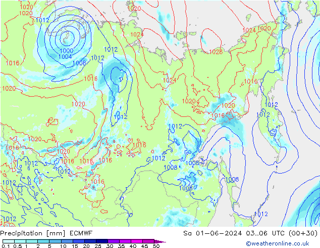 Precipitazione ECMWF sab 01.06.2024 06 UTC