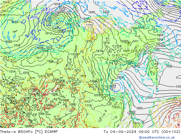 Theta-e 850hPa ECMWF mar 04.06.2024 06 UTC