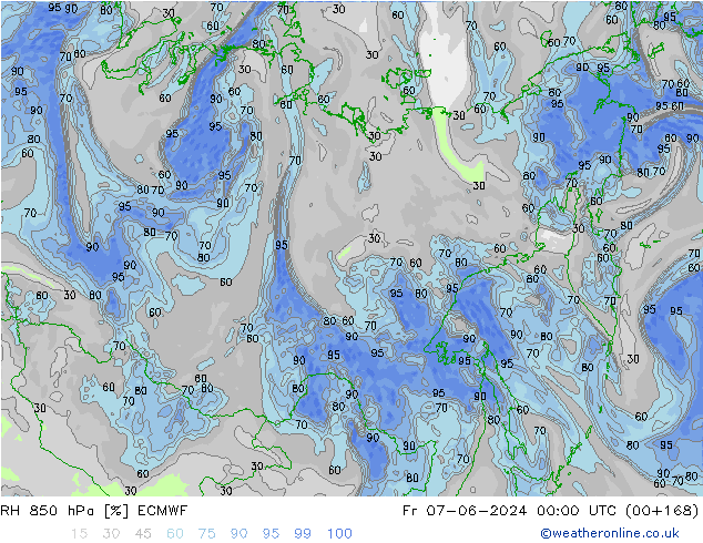 RH 850 hPa ECMWF Pá 07.06.2024 00 UTC