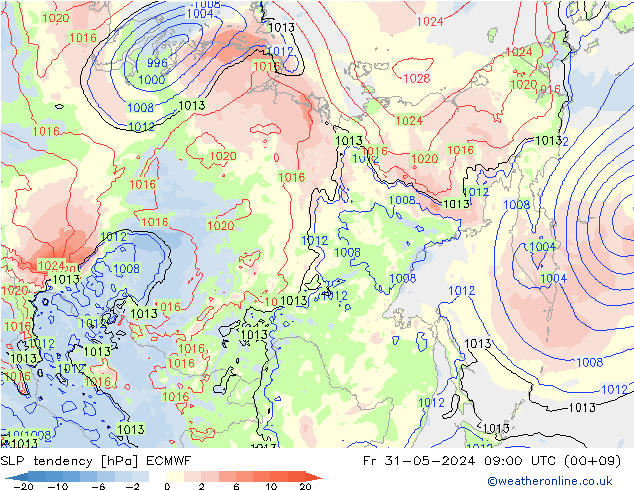 Drucktendenz ECMWF Fr 31.05.2024 09 UTC