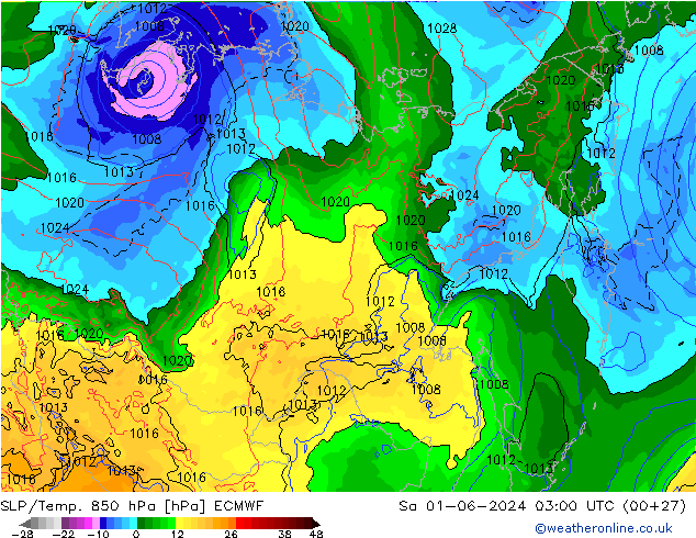 850 hPa Yer Bas./Sıc ECMWF Cts 01.06.2024 03 UTC