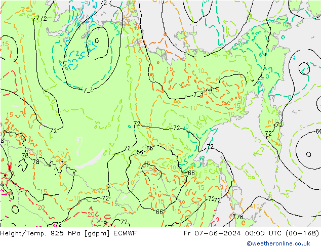 Height/Temp. 925 hPa ECMWF Pá 07.06.2024 00 UTC