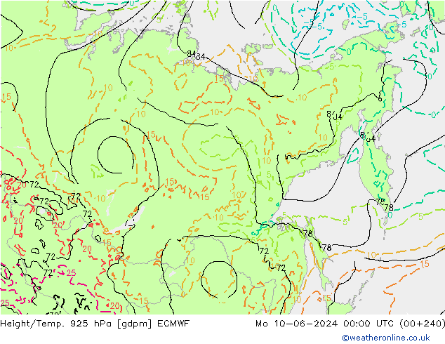 Yükseklik/Sıc. 925 hPa ECMWF Pzt 10.06.2024 00 UTC