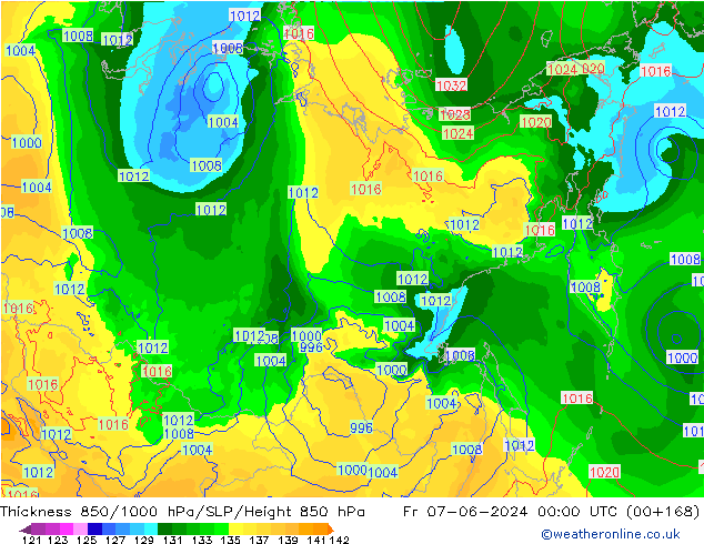 Thck 850-1000 hPa ECMWF Pá 07.06.2024 00 UTC