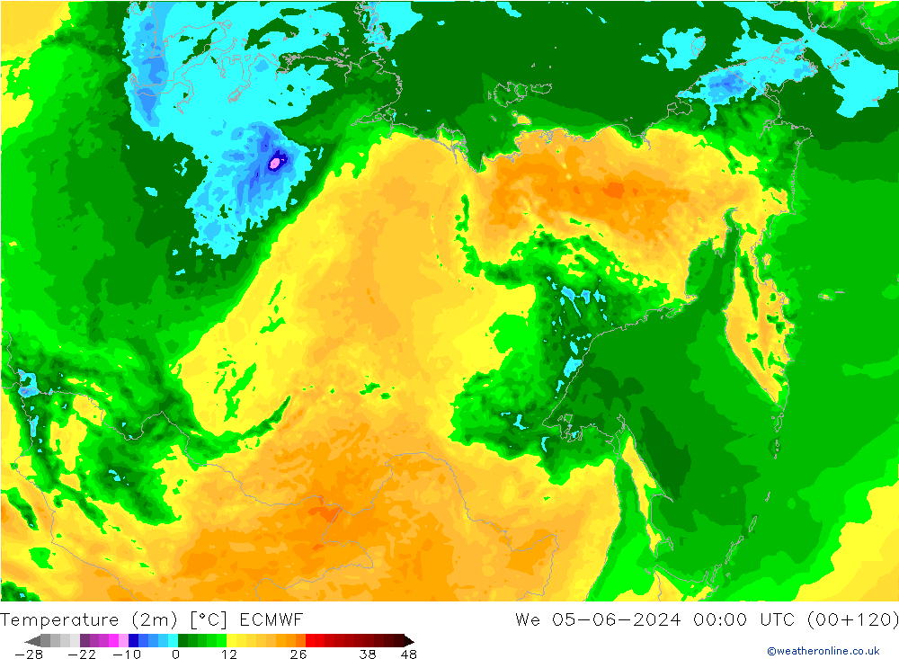 Temperature (2m) ECMWF We 05.06.2024 00 UTC