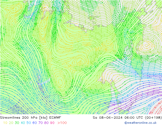 Streamlines 200 hPa ECMWF Sa 08.06.2024 06 UTC