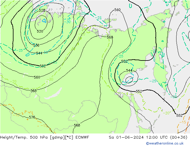 Z500/Rain (+SLP)/Z850 ECMWF sáb 01.06.2024 12 UTC