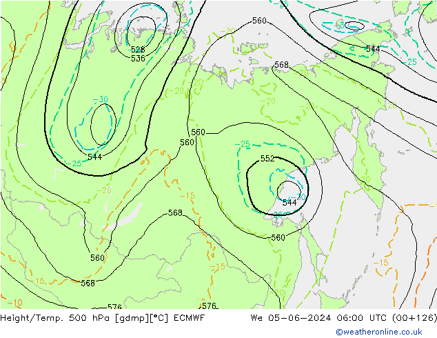 Z500/Rain (+SLP)/Z850 ECMWF mer 05.06.2024 06 UTC