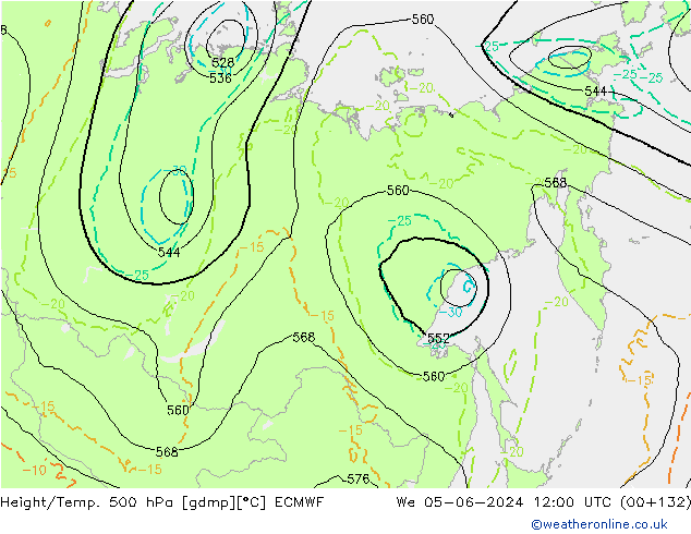 Z500/Rain (+SLP)/Z850 ECMWF  05.06.2024 12 UTC
