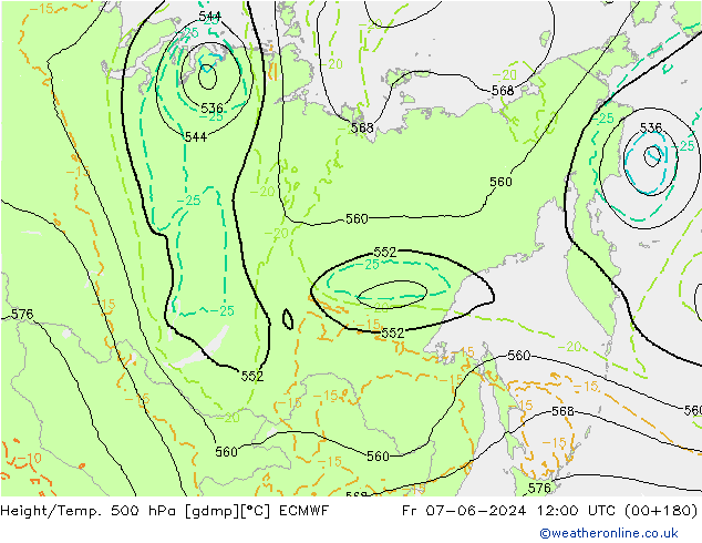 Z500/Rain (+SLP)/Z850 ECMWF Sex 07.06.2024 12 UTC