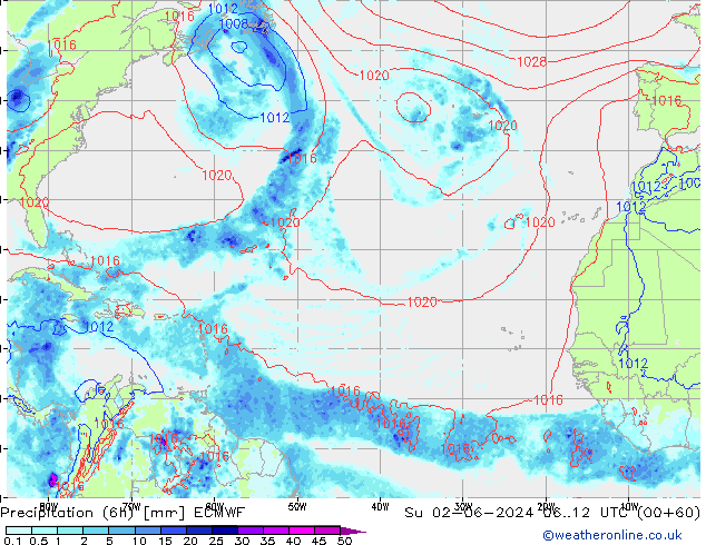 Z500/Rain (+SLP)/Z850 ECMWF dom 02.06.2024 12 UTC