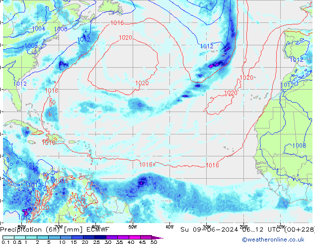 Z500/Rain (+SLP)/Z850 ECMWF dom 09.06.2024 12 UTC