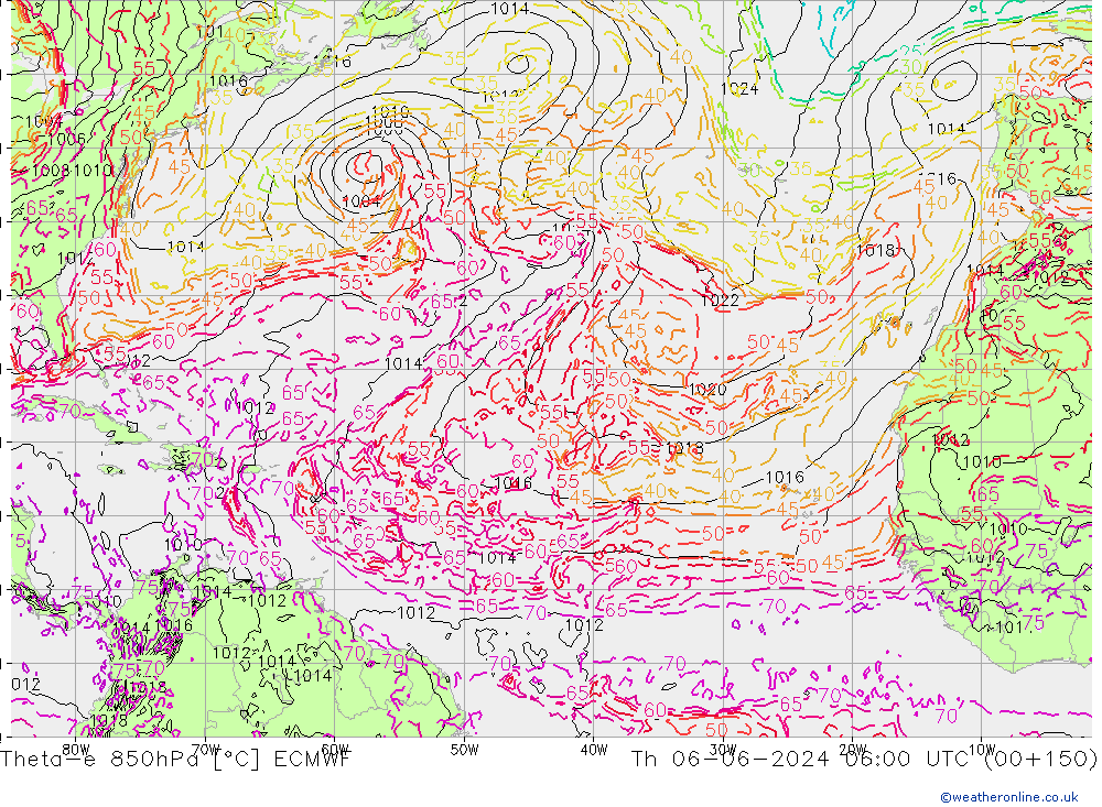 Theta-e 850hPa ECMWF do 06.06.2024 06 UTC