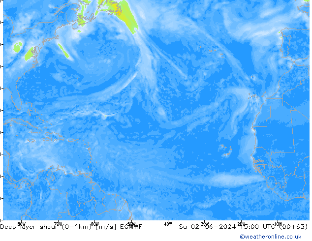 Deep layer shear (0-1km) ECMWF nie. 02.06.2024 15 UTC