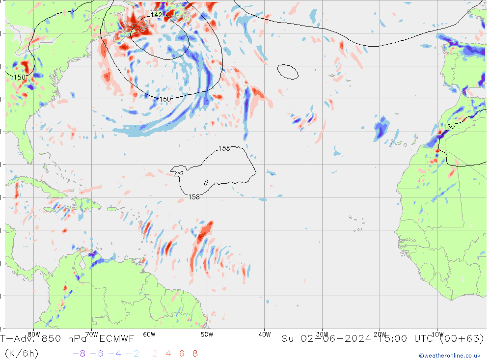 T-Adv. 850 hPa ECMWF nie. 02.06.2024 15 UTC