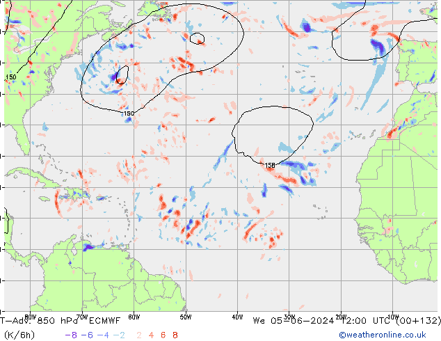 T-Adv. 850 гПа ECMWF ср 05.06.2024 12 UTC