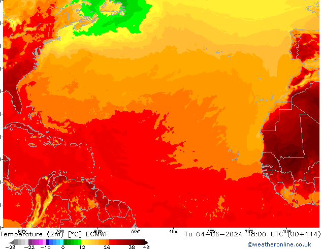 Temperatura (2m) ECMWF Ter 04.06.2024 18 UTC