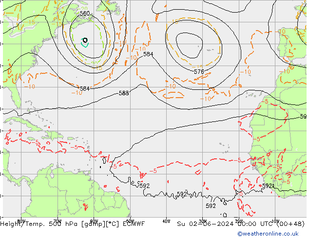 Z500/Rain (+SLP)/Z850 ECMWF dom 02.06.2024 00 UTC