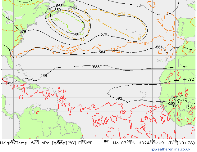 Z500/Rain (+SLP)/Z850 ECMWF Po 03.06.2024 06 UTC