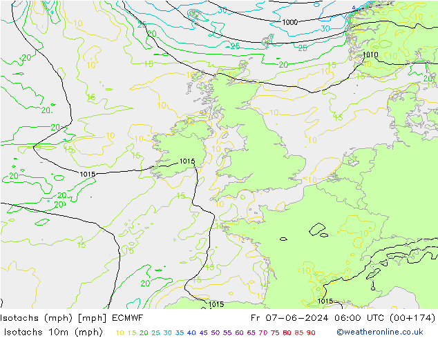 Eşrüzgar Hızları mph ECMWF Cu 07.06.2024 06 UTC