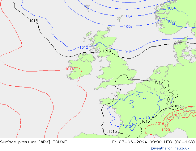 Atmosférický tlak ECMWF Pá 07.06.2024 00 UTC