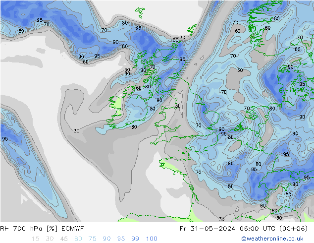 RH 700 hPa ECMWF Sex 31.05.2024 06 UTC