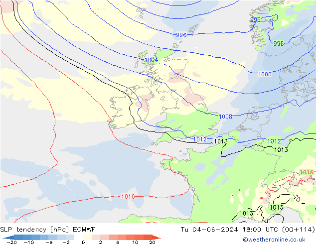 Tendencia de presión ECMWF mar 04.06.2024 18 UTC