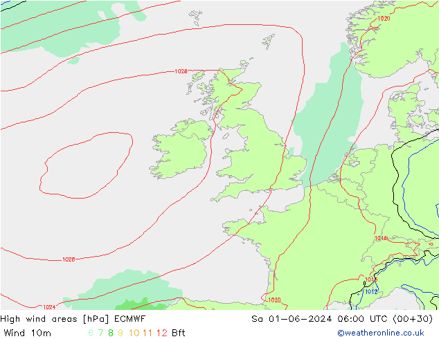 High wind areas ECMWF Sa 01.06.2024 06 UTC