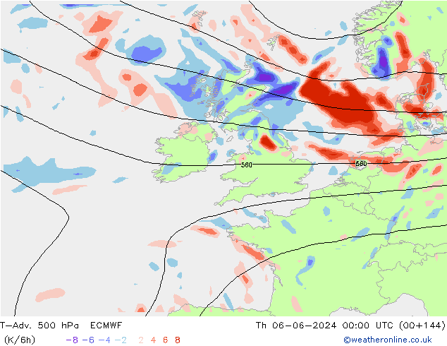 T-Adv. 500 hPa ECMWF czw. 06.06.2024 00 UTC