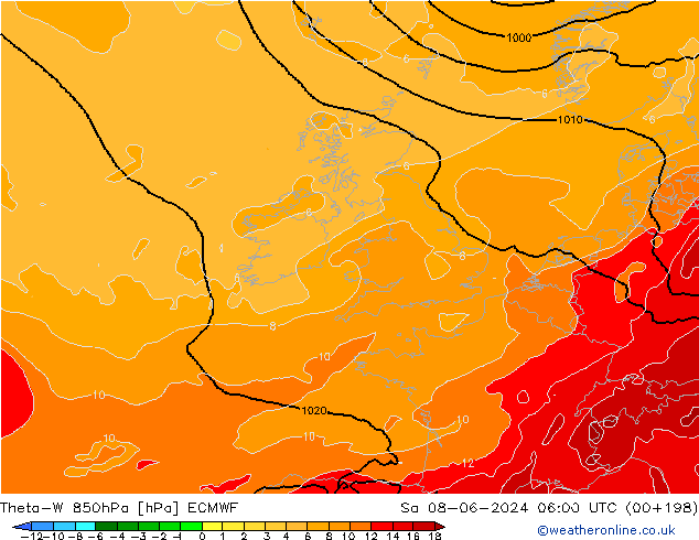 Theta-W 850hPa ECMWF so. 08.06.2024 06 UTC