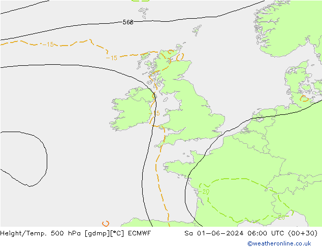 Height/Temp. 500 гПа ECMWF сб 01.06.2024 06 UTC