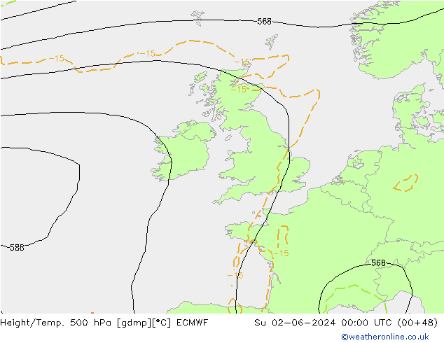Z500/Rain (+SLP)/Z850 ECMWF Dom 02.06.2024 00 UTC