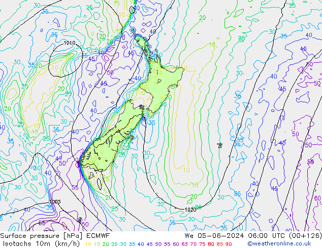 Isotachs (kph) ECMWF We 05.06.2024 06 UTC