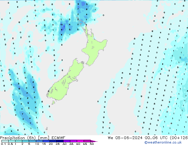 Precipitation (6h) ECMWF We 05.06.2024 06 UTC