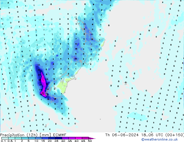 Precipitação (12h) ECMWF Qui 06.06.2024 06 UTC