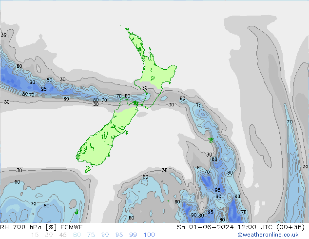 RH 700 hPa ECMWF Sáb 01.06.2024 12 UTC