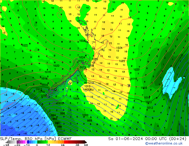 SLP/Temp. 850 hPa ECMWF sab 01.06.2024 00 UTC