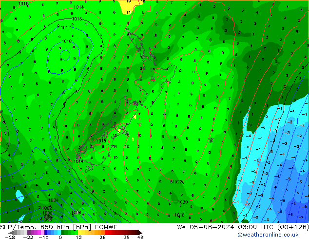 SLP/Temp. 850 hPa ECMWF We 05.06.2024 06 UTC